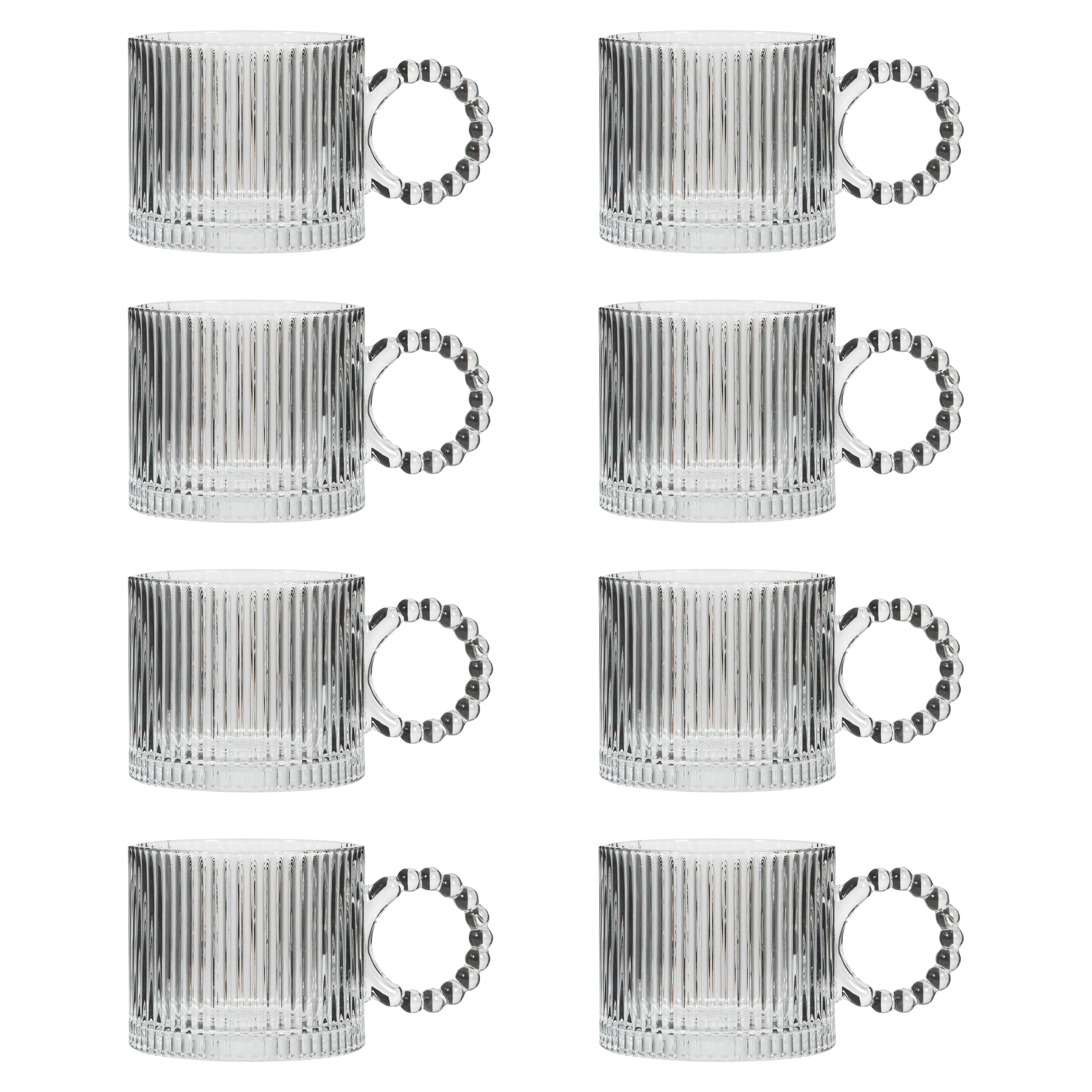 Set 8 Bella Perle Ribbed Glass Coffee Mug Tea Cups
