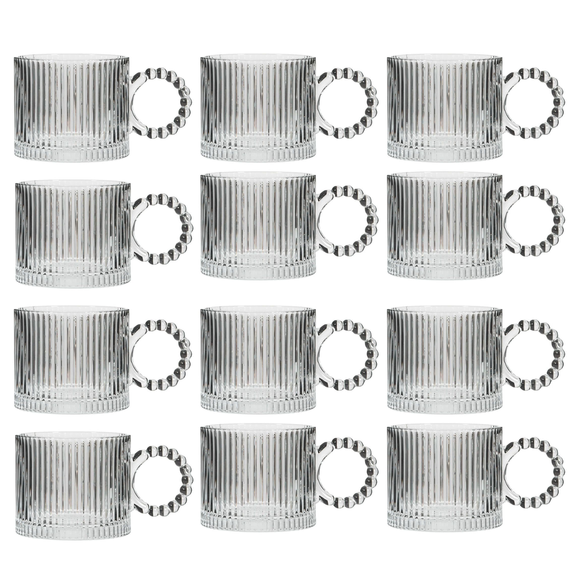 Set 12 Bella Perle Ribbed Glass Coffee Mug Tea Cups