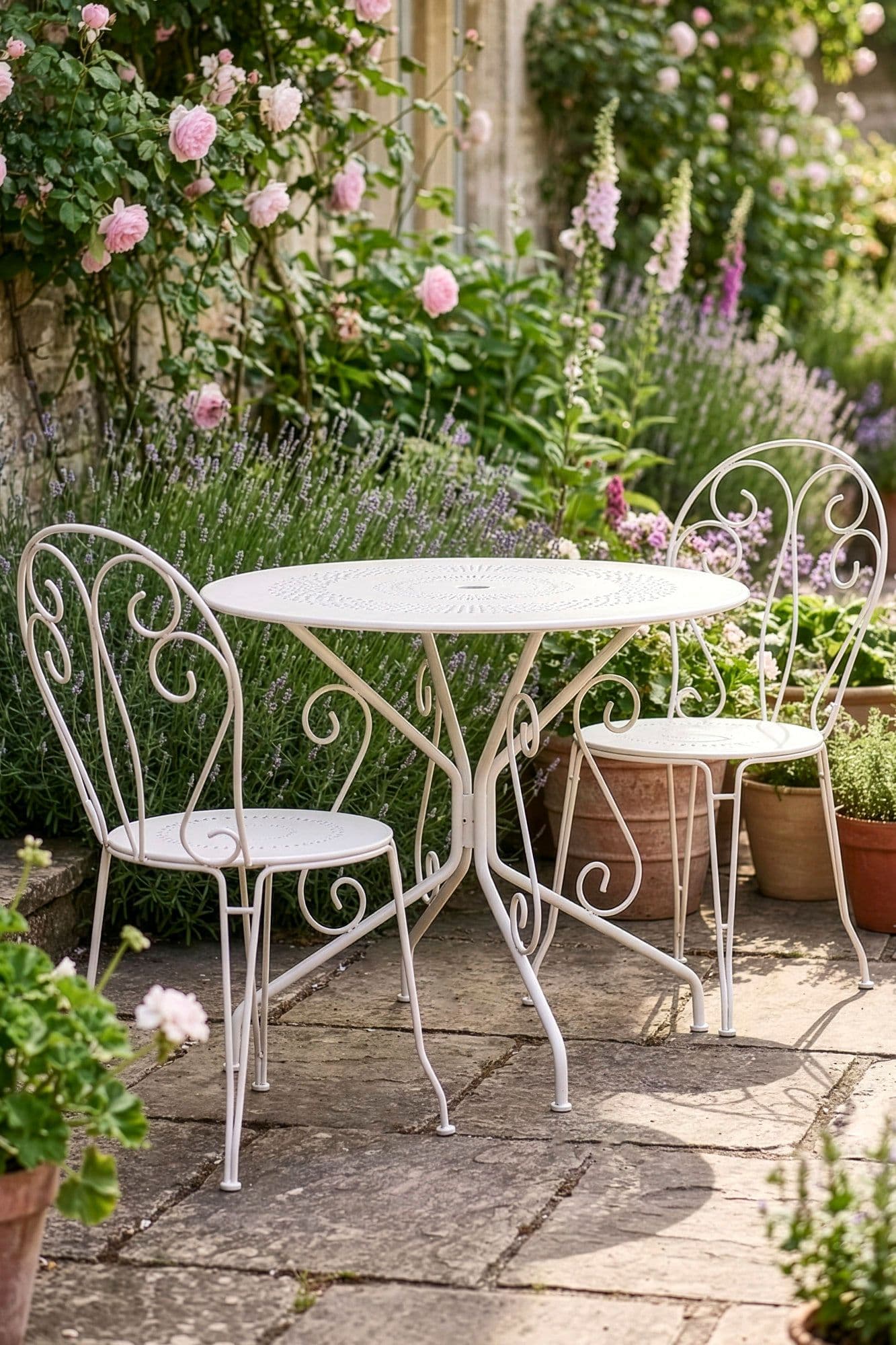 Traditional Style Two Person Indoor Outdoor Garden Iron Bistro Table Chairs Set