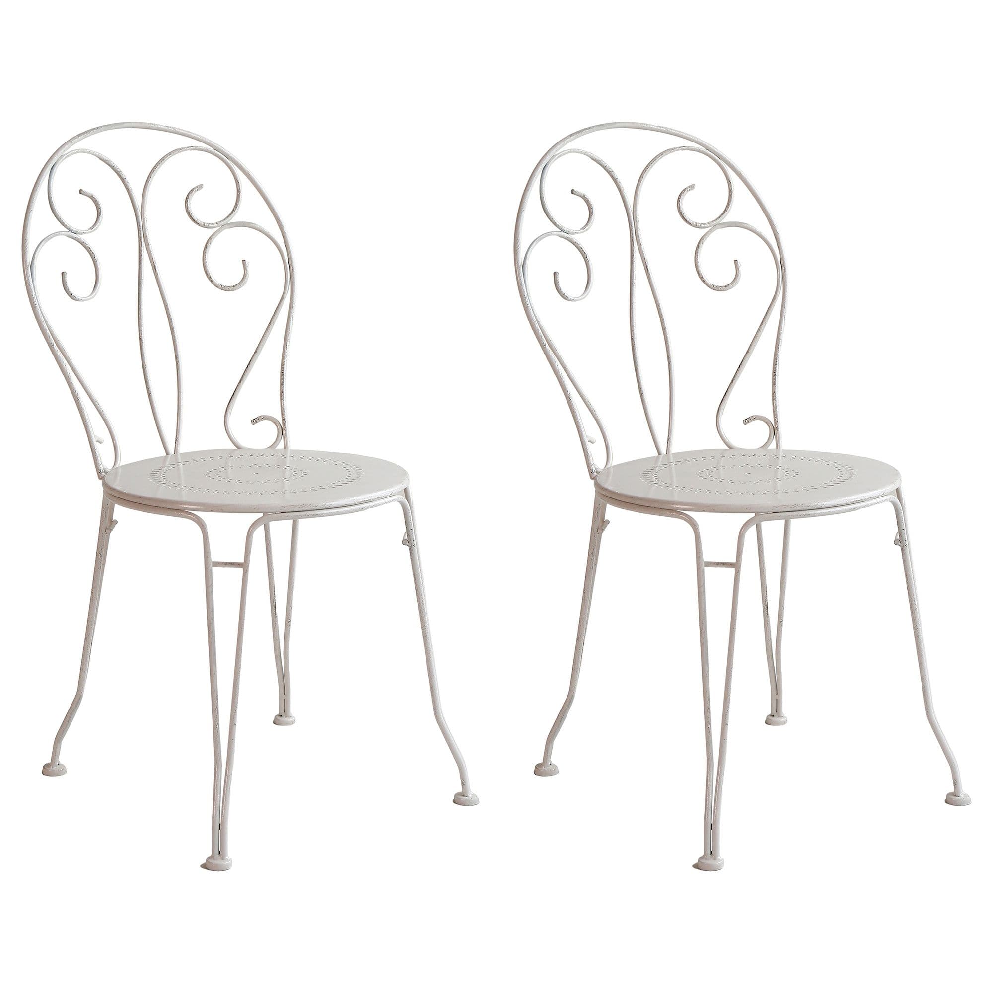Set 2 Vintage Style Antique White Indoor Outdoor Garden Furniture Bistro Chairs