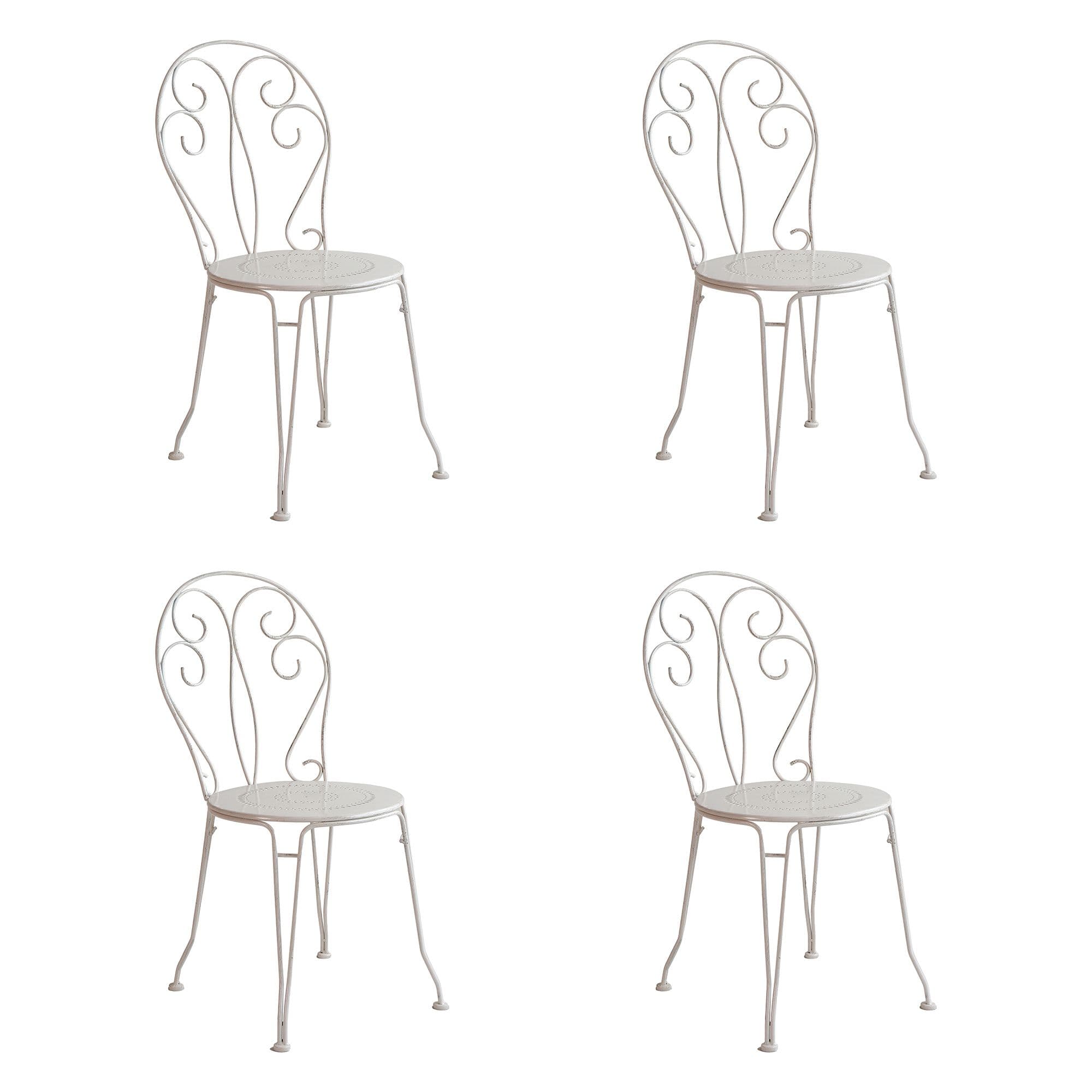 Set 4 Vintage Style Antique White Indoor Outdoor Garden Furniture Bistro Chairs