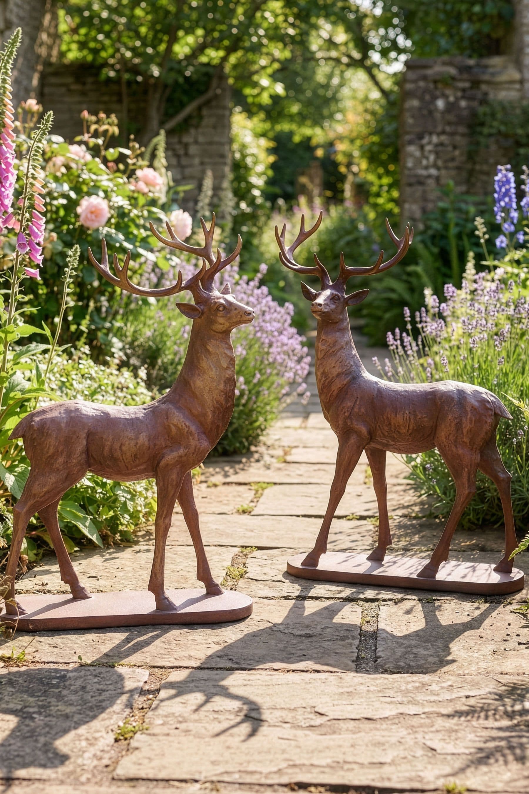 Set 2 Effect Christmas Decoration Garden Ornament Standing Stags
