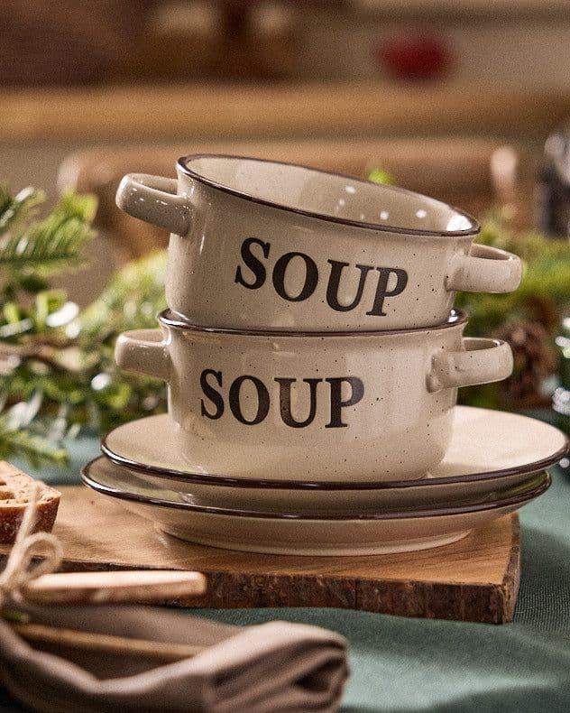Set 4 Classic Peppered Soup Bowl Bread Plate Sets