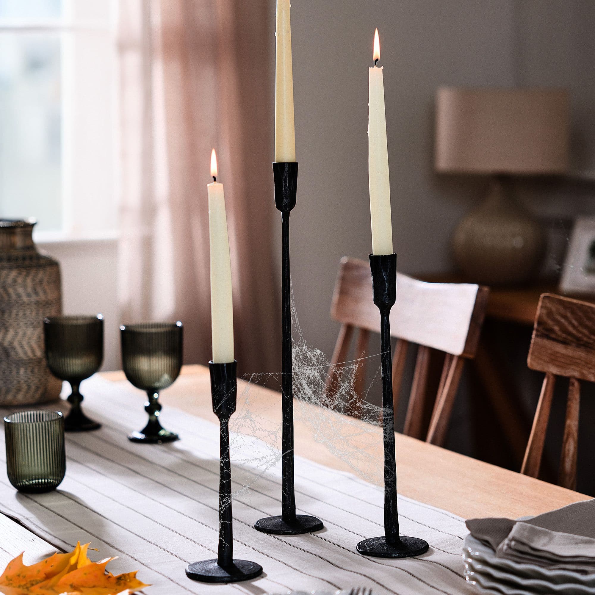 Set 3 Antique Slim Halloween Decoration Candle Holder Table Centerpiece Halloween Candle Stick