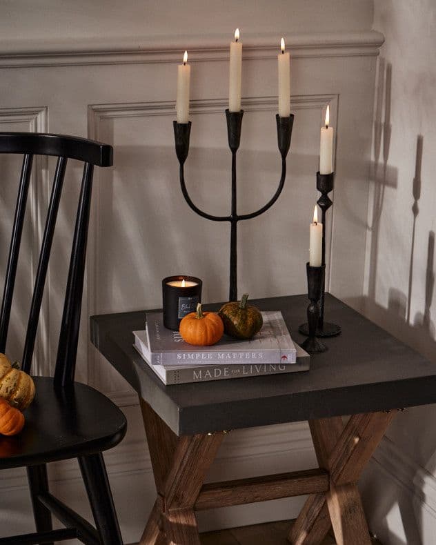 Traditional Forged Iron Trident Halloween Decoration Candle Holder Table Centerpiece Halloween Candle Stick