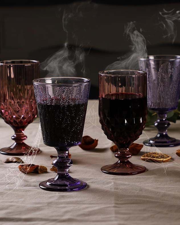 Set 4 Diamond Embossed Pattern Goblets Halloween Glasses Halloween Party Decoration