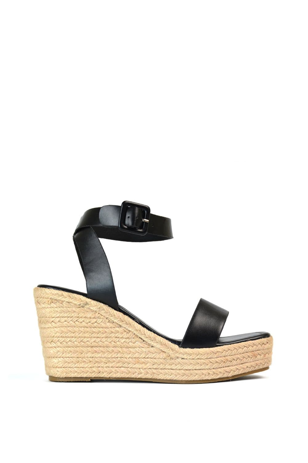 XY London Women's 'Linda' Strappy Platform Woven Wedge Heel Sandals in Black | Size: 7