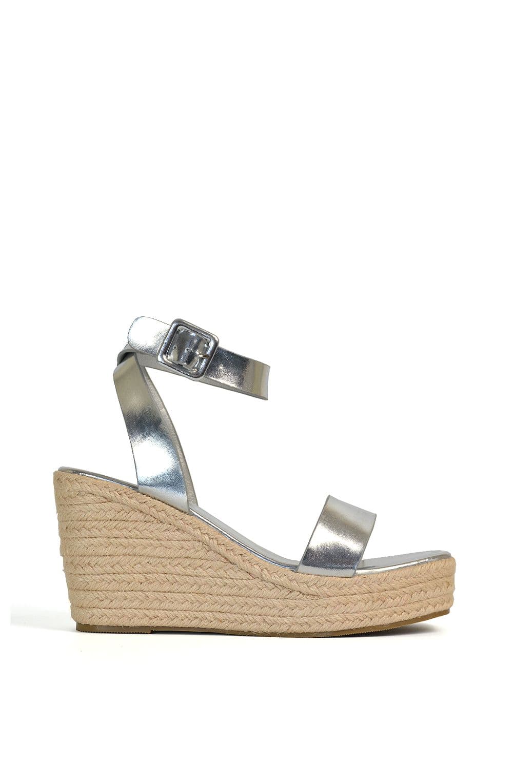 XY London Women's 'Linda' Strappy Platform Woven Wedge Heel Sandals in Metallic Silver | Size: 8