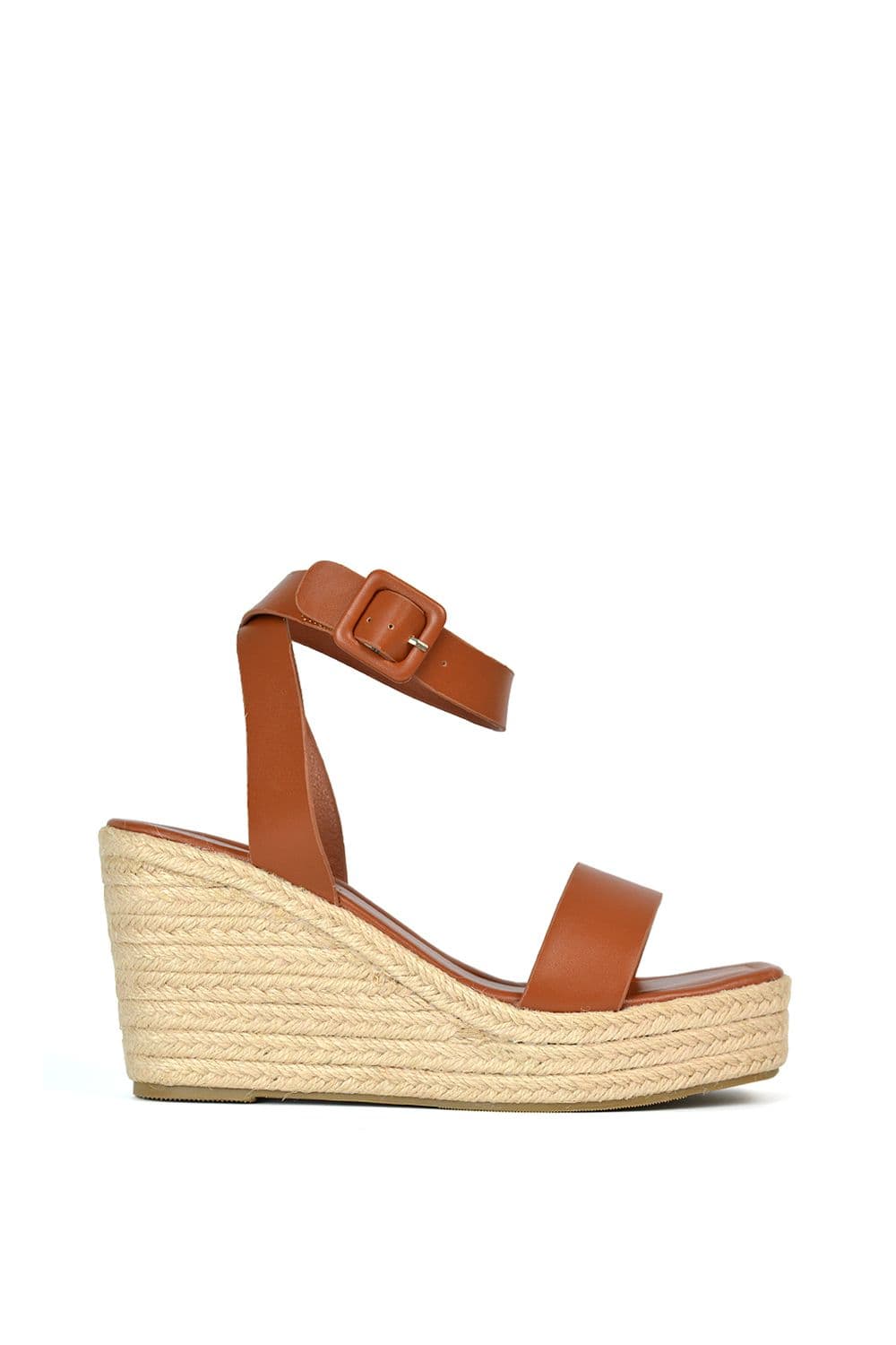 XY London Women's 'Linda' Strappy Platform Woven Wedge Heel Sandals in Tan | Size: 7