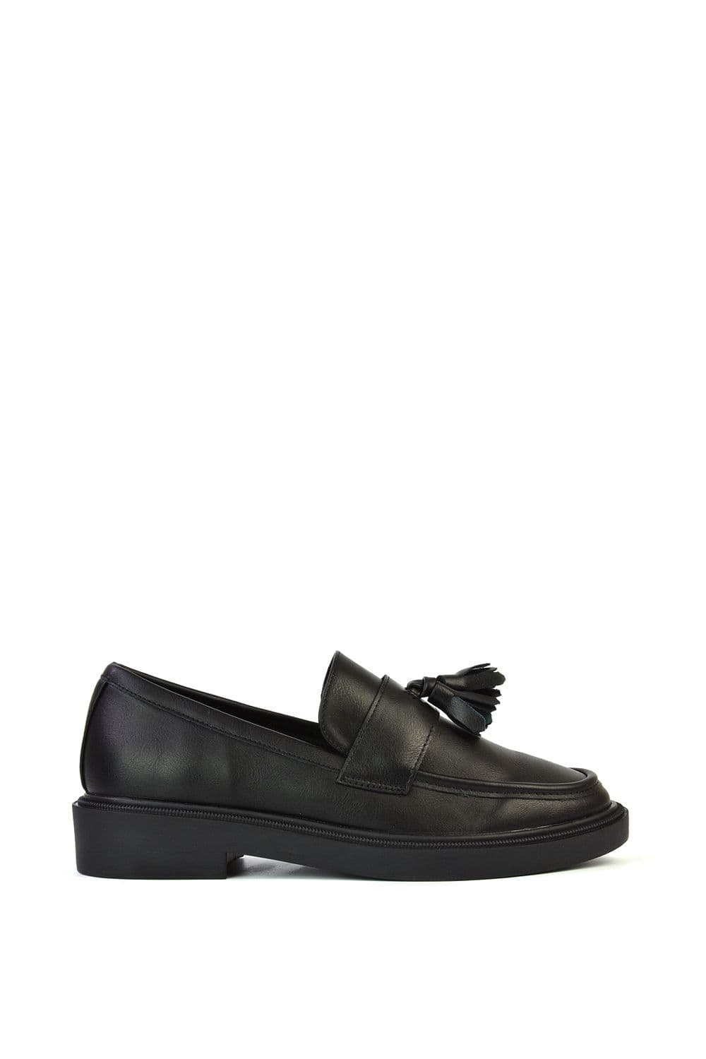 XY London Women's 'Alida' Chunky Loafers Tassel Back To School Flat Shoes in Black | Size: 5
