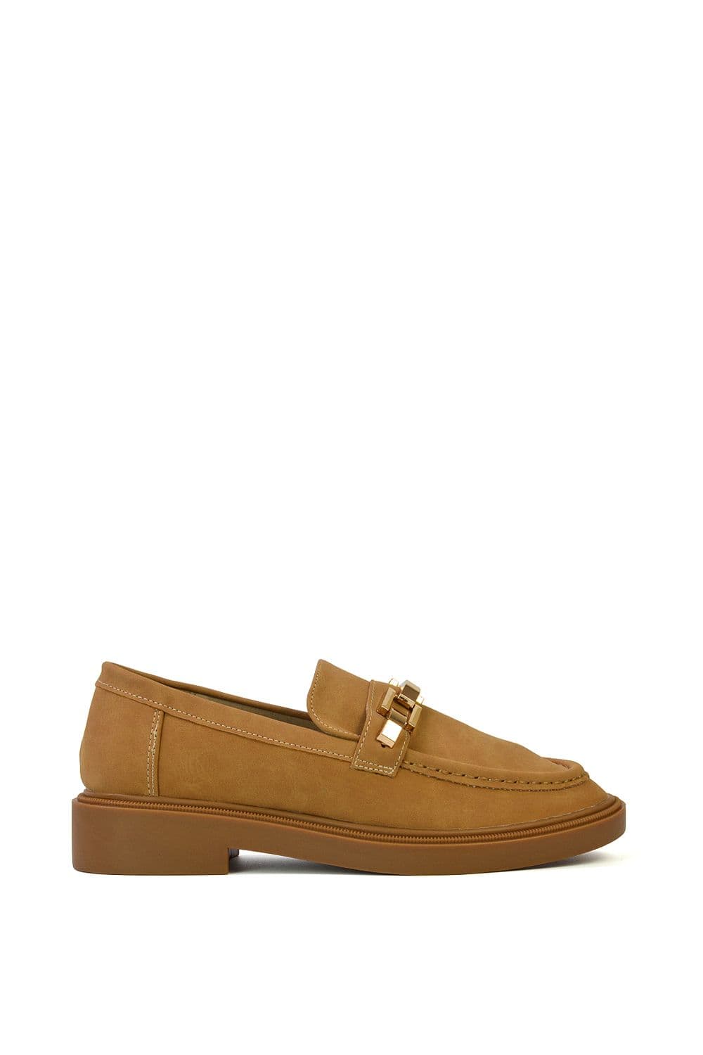 XY London Women's 'Dakoa' Gold Chain Back to School Chunky Loafer Shoes in Tan | Size: 3
