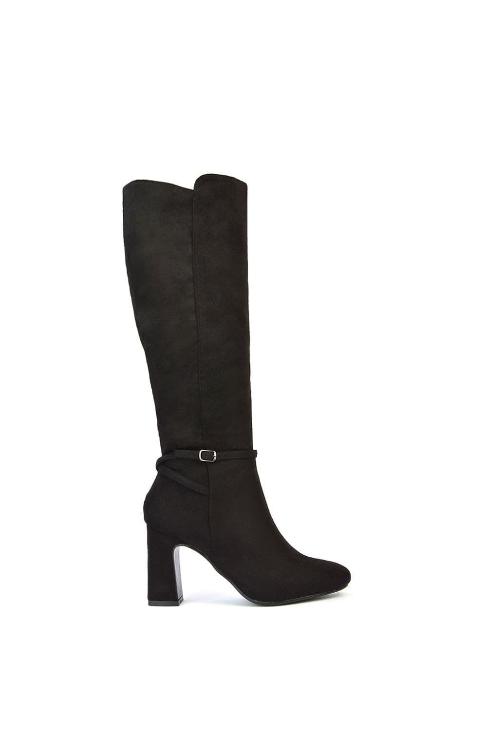 XY London Women's 'Kadie' High Block Heel Knee High Boots in Jet Black | Size: 6