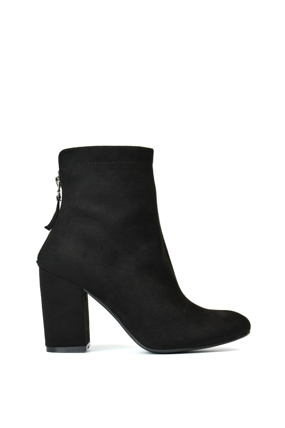 XY London Women's 'Evia' Zip-Up Mid Block Heel Sock Ankle Boots in Jet Black | Size: 8