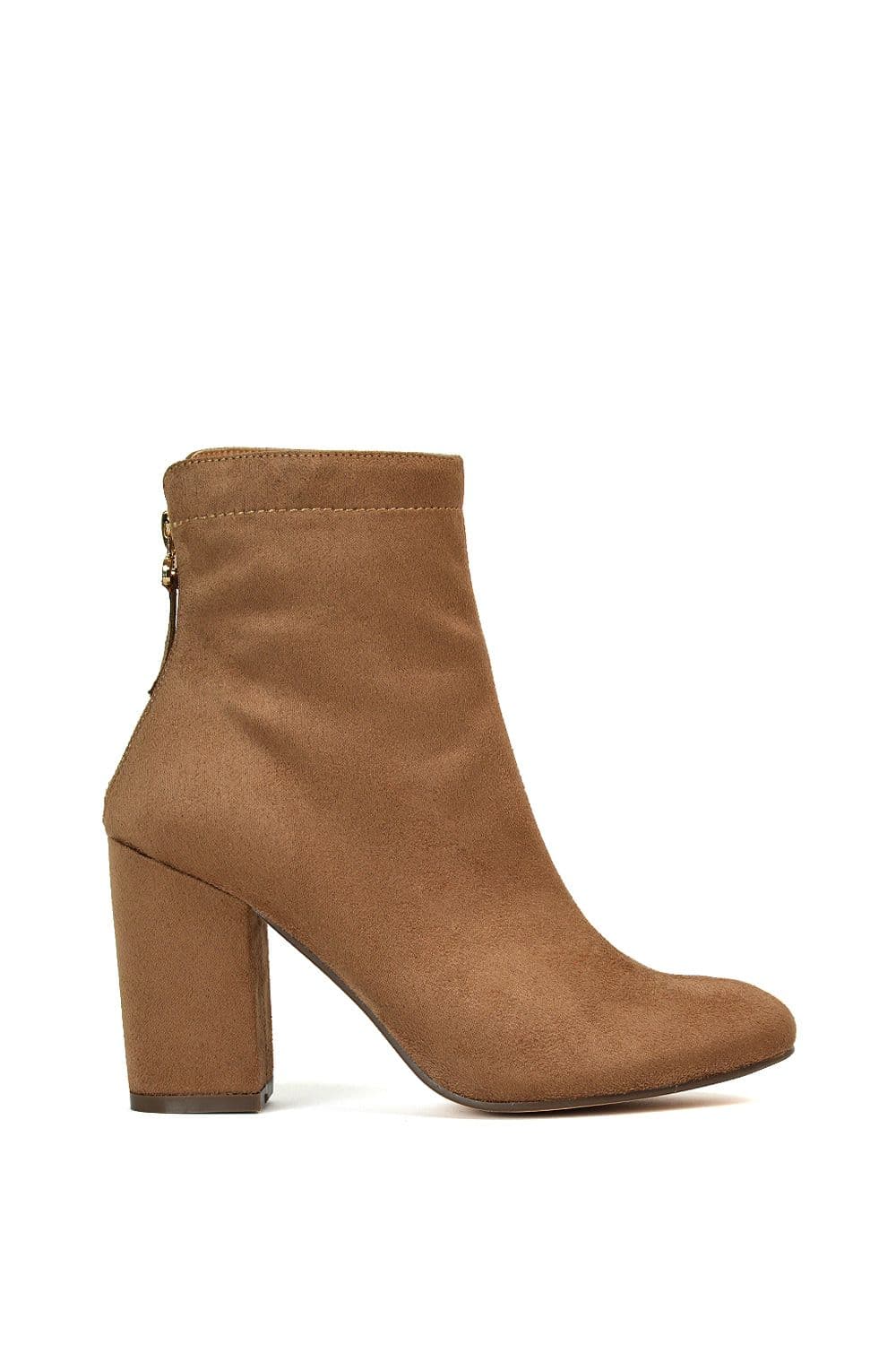 XY London Women's 'Evia' Zip-Up Mid Block Heel Sock Ankle Boots in Tan | Size: 8