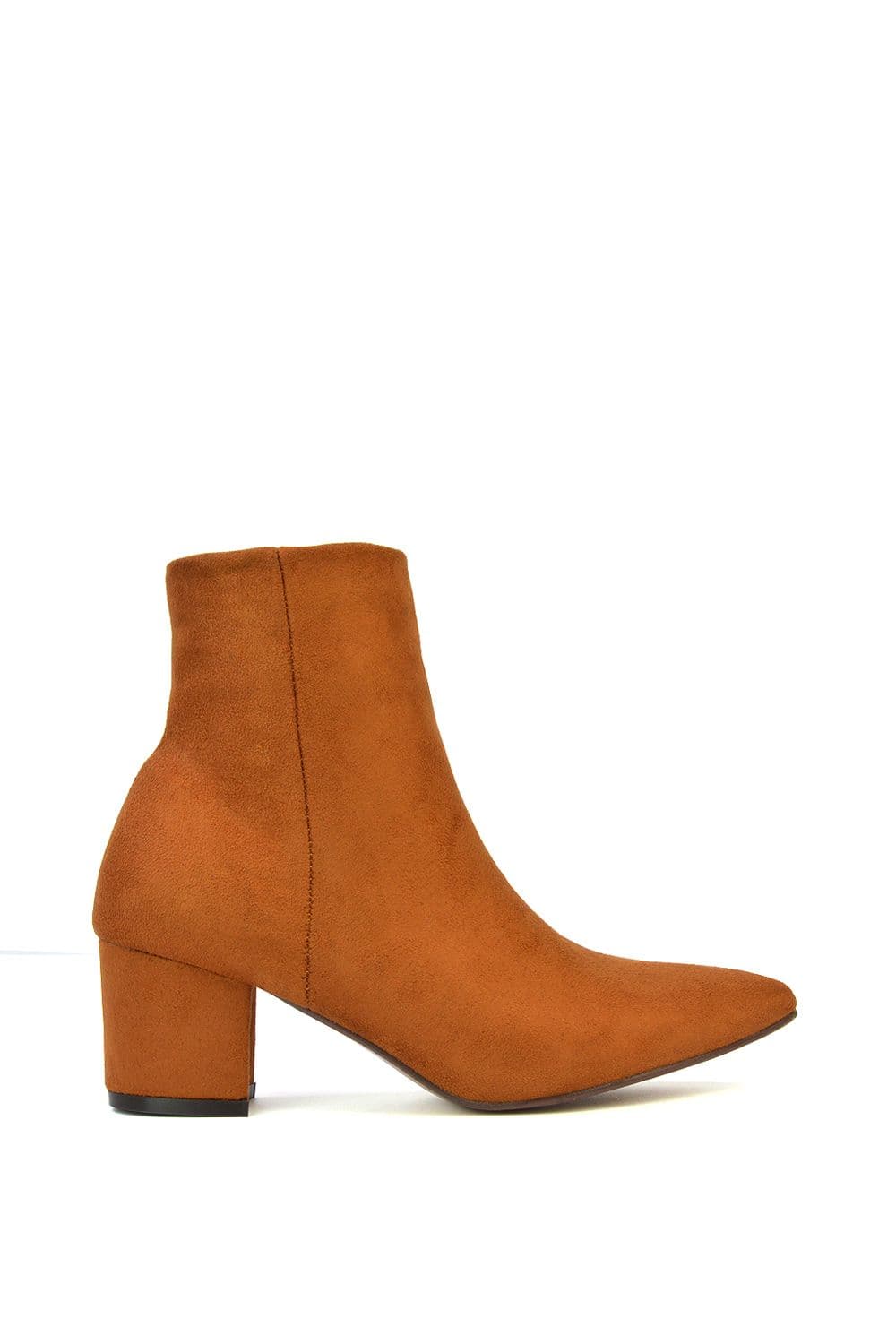 XY London Women's 'Ayda' Pointed Toe Low Block Heel Ankle Boots in Tan | Size: 8