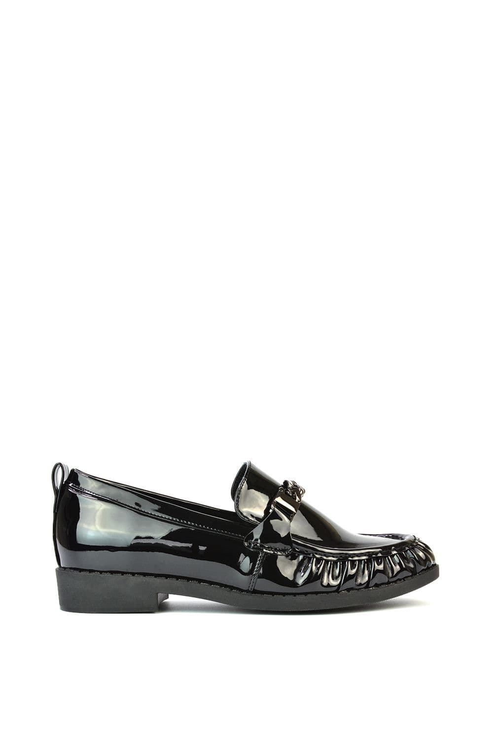 XY London Women's 'Heidi' Black Loafers with Chain Detail Slip On Casual in True Black | Size: 4