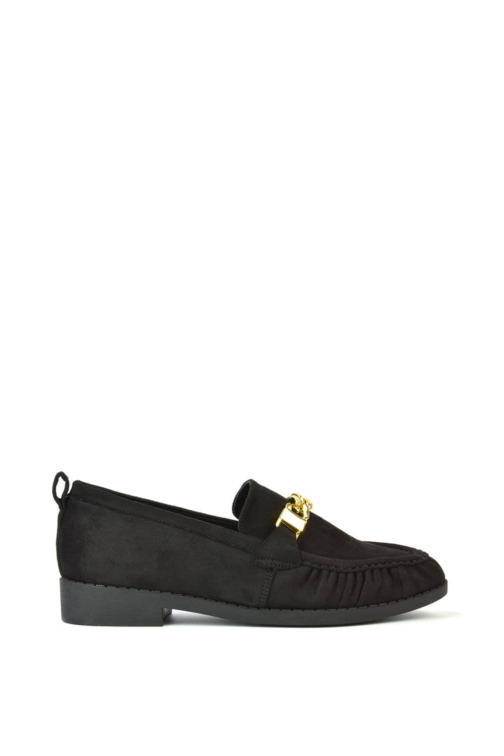 XY London Women's 'Heidi' Black Loafers with Chain Detail Slip On Casual in Jet Black | Size: 4