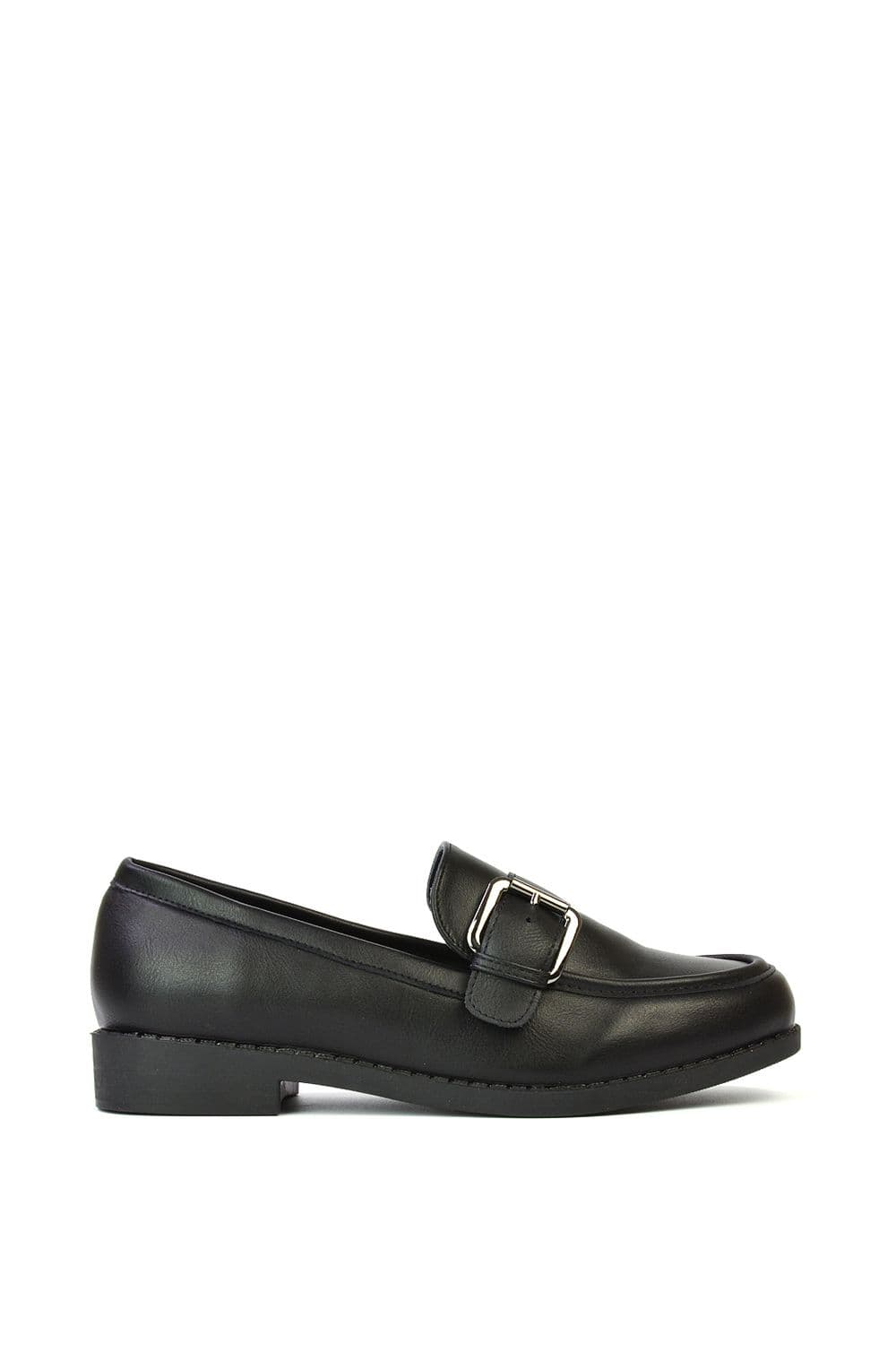 XY London Women's 'Kali' Buckle Up School Shoes Loafers With Chunky Soles in Black | Size: 7