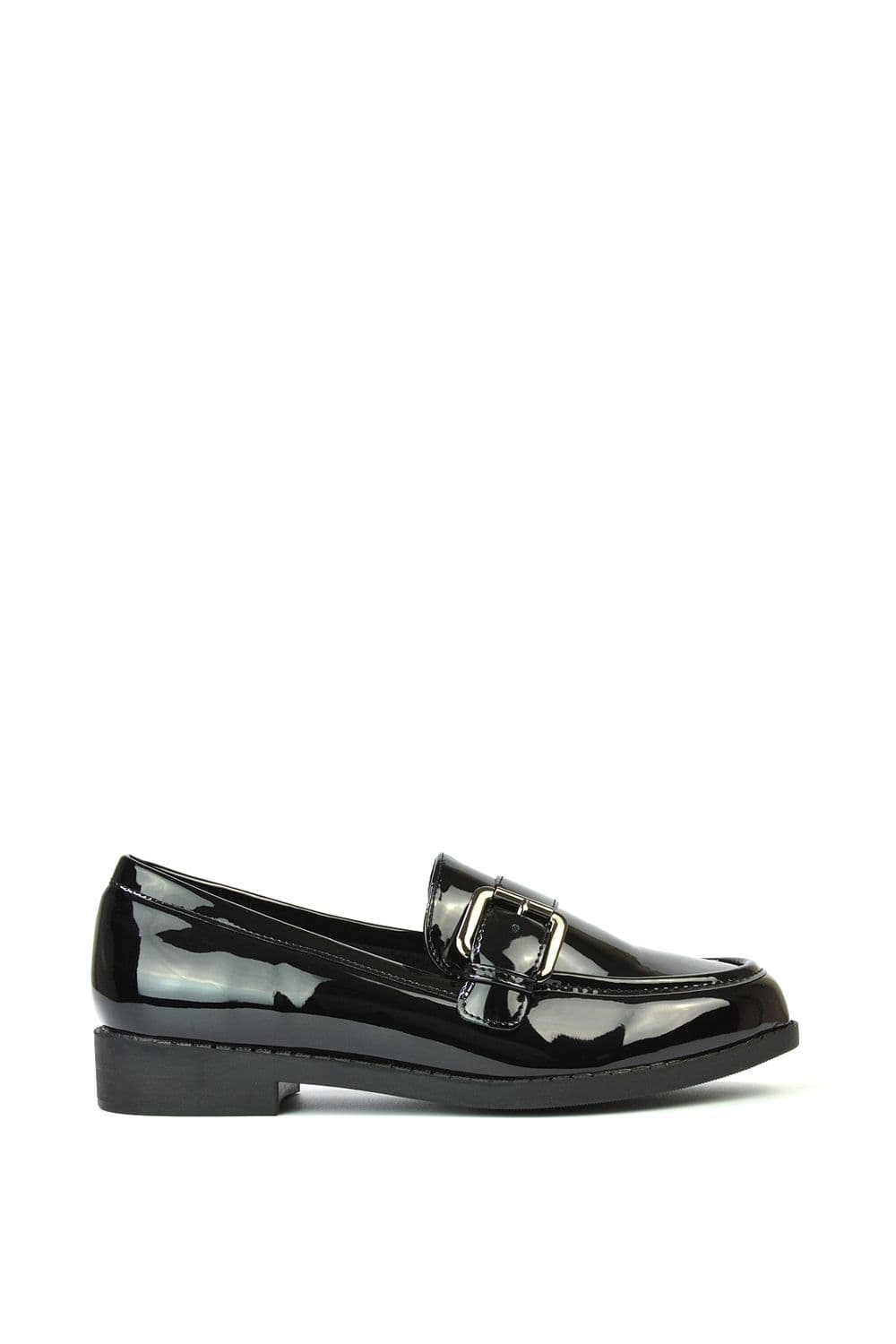 XY London Women's 'Kali' Buckle Up School Shoes Loafers With Chunky Soles in True Black | Size: 3