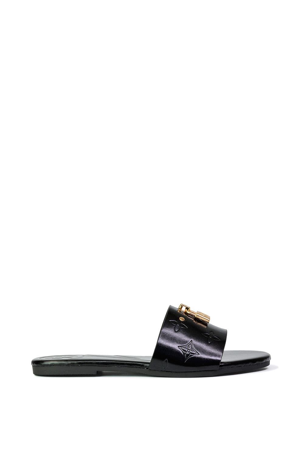 'Bobby' Flat Slip On Slider Padlock Mule Sandals