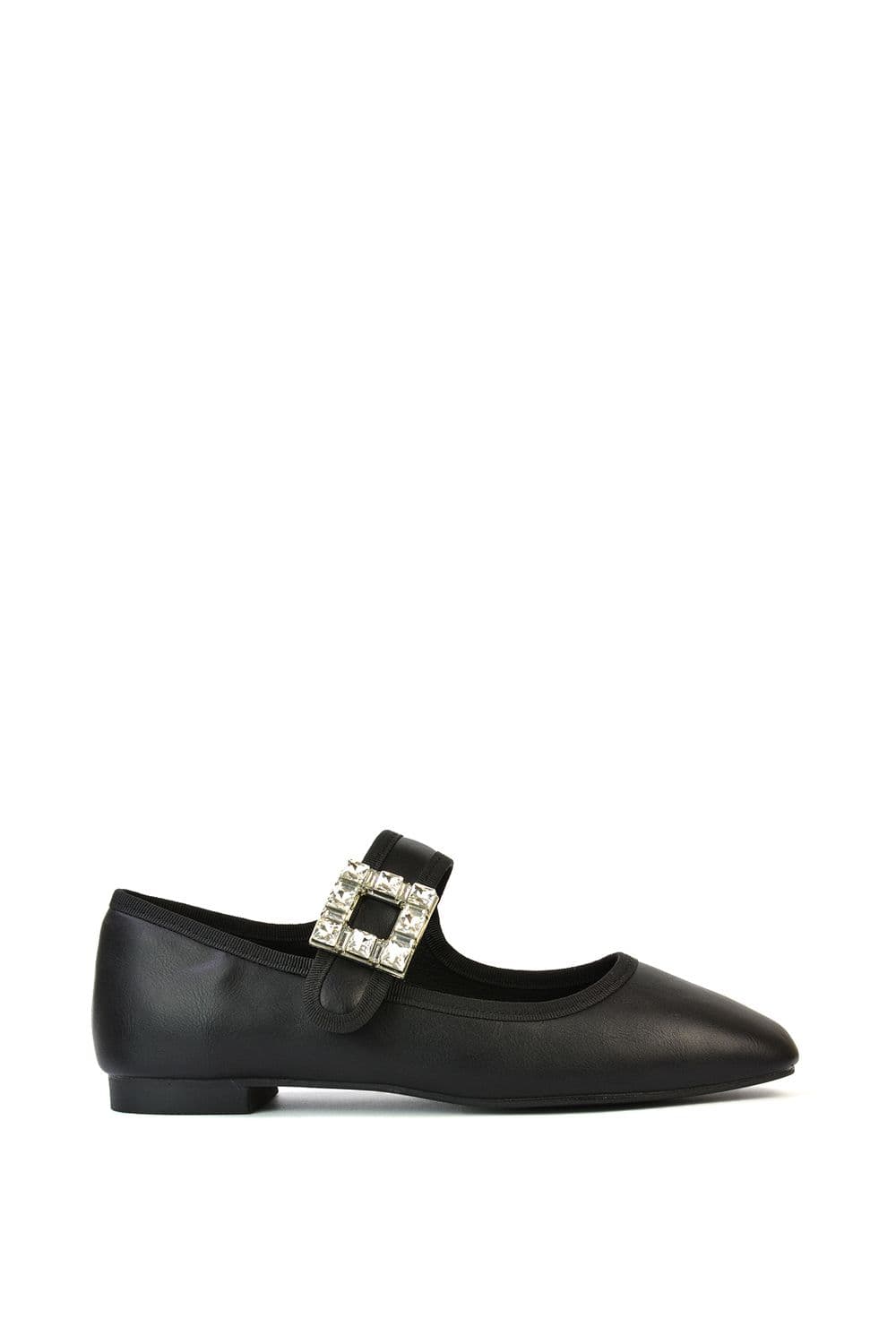 XY London Women's 'Rhyse' Mary Jane Diamante Buckle Square Toe Pumps in Black | Size: 7