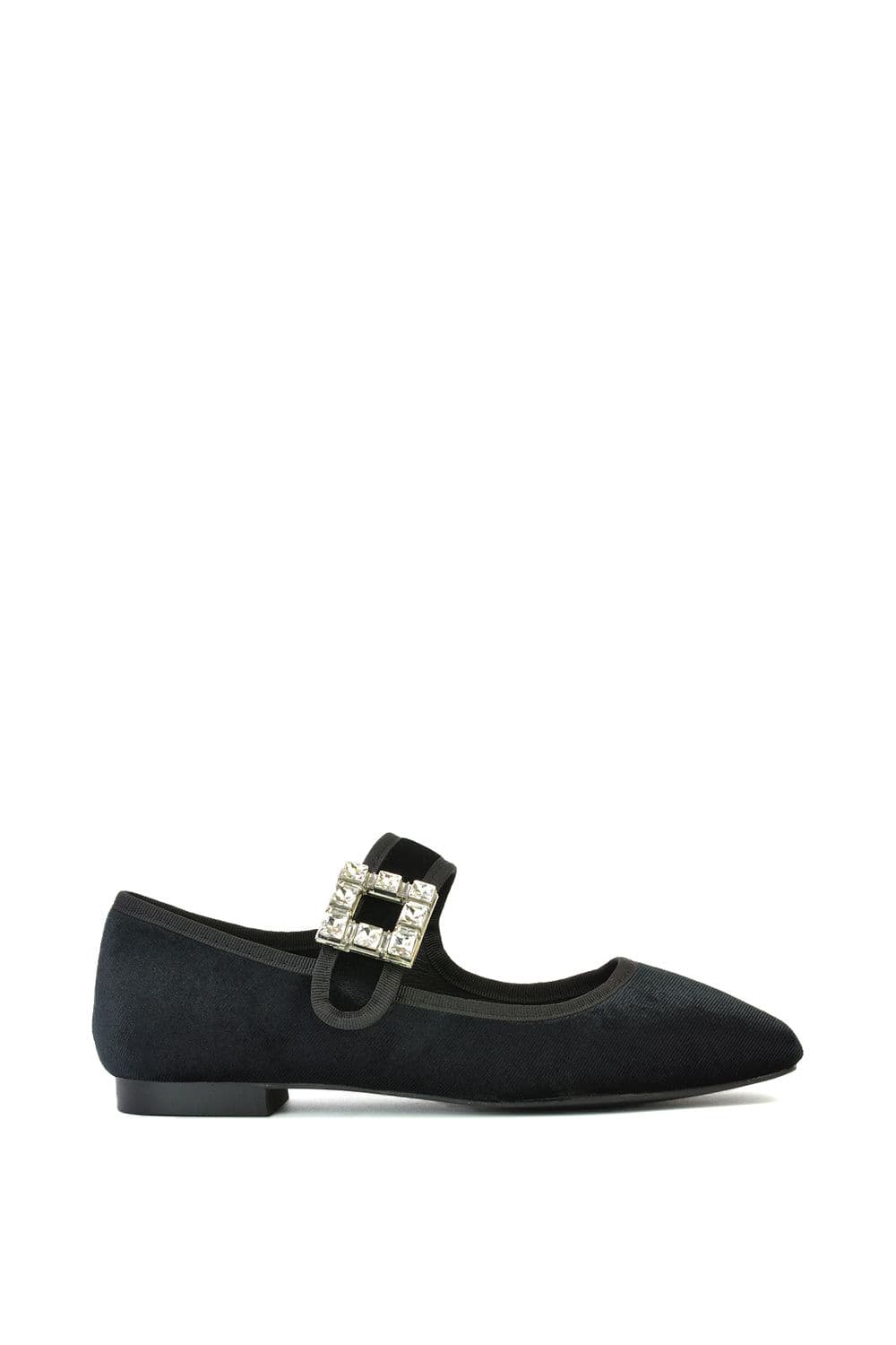 XY London Women's 'Rhyse' Mary Jane Diamante Buckle Square Toe Pumps in Jet Black | Size: 4