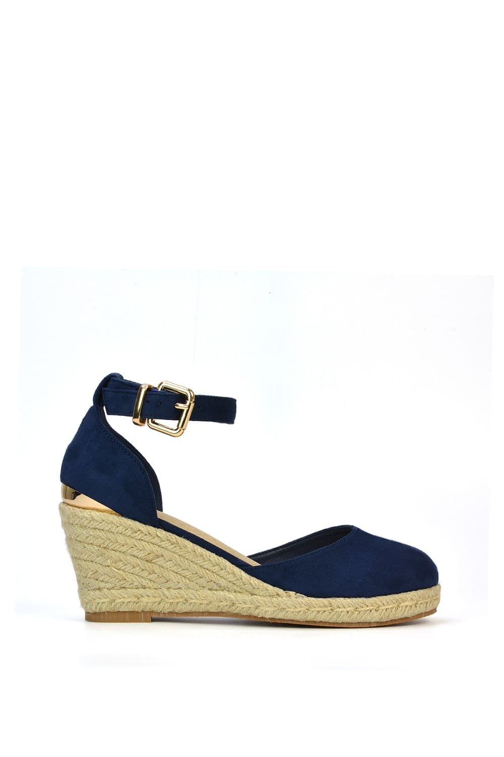 XY London Women's 'Forest' Closed Toe Espadrille Wedge Heel Sandals in Navy | Size: 5