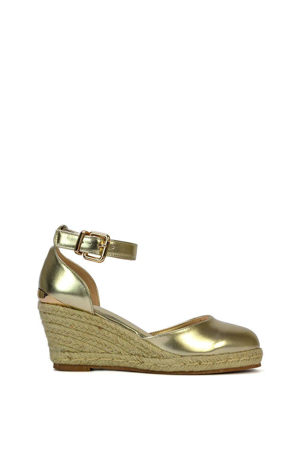 XY London Women's 'Forest' Closed Toe Espadrille Wedge Heel Sandals in Metallic Gold | Size: 6