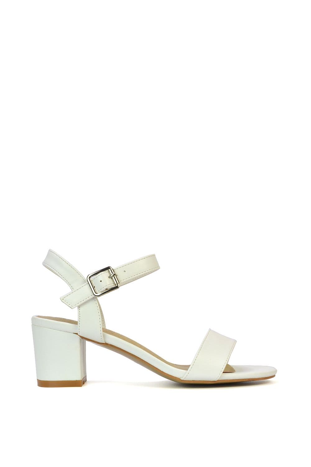 XY London Women's 'Jessica' Strappy Open Toe Mid Block Heel Sandals With Ankle Strap in White | Size: 8