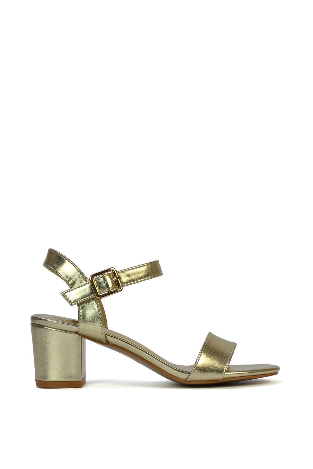XY London Women's 'Jessica' Strappy Open Toe Mid Block Heel Sandals With Ankle Strap in Metallic Gold | Size: 4