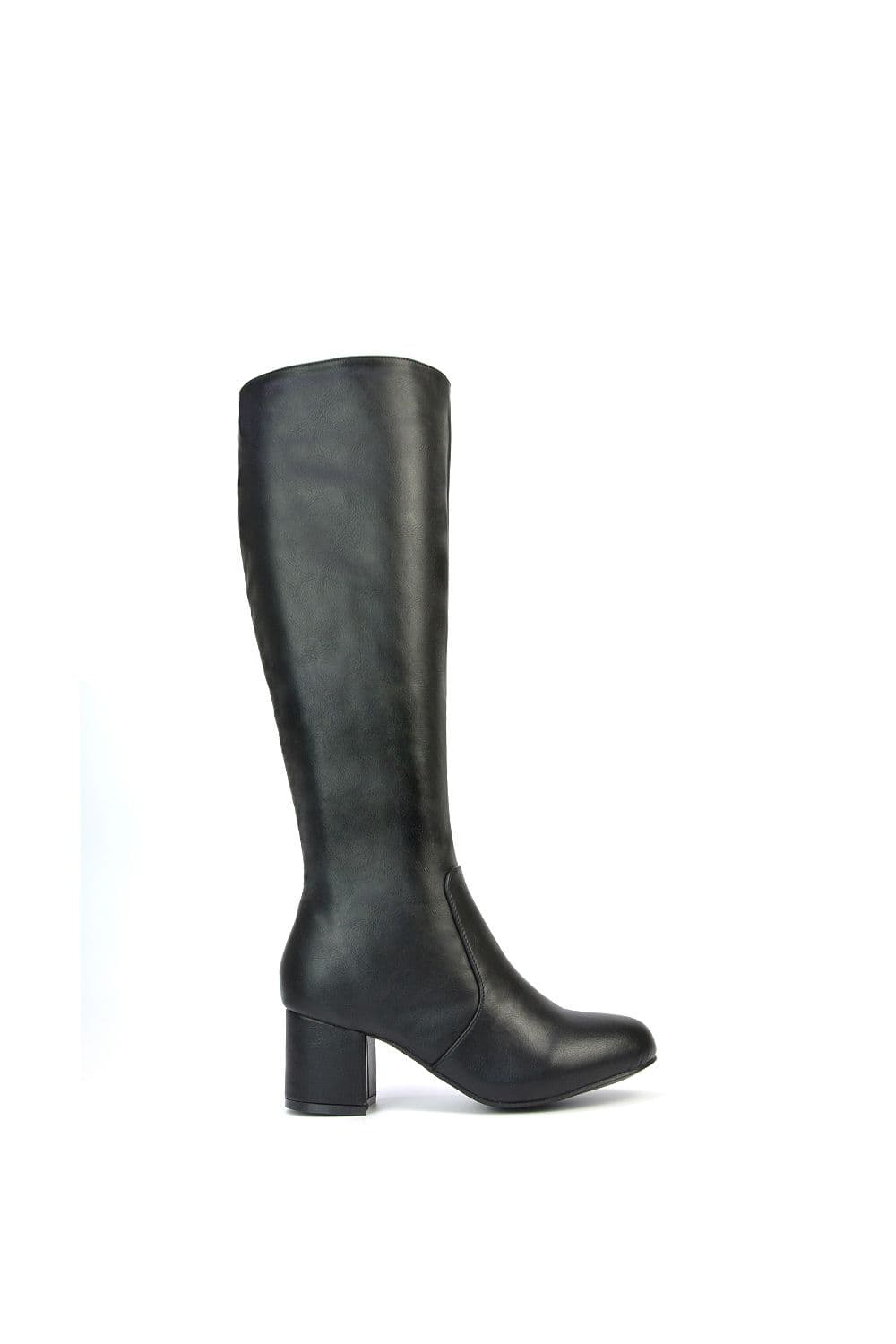 XY London Women's 'Honey' Knee High Boots with Mid Block Heel & Inside Zip in Black | Size: 7