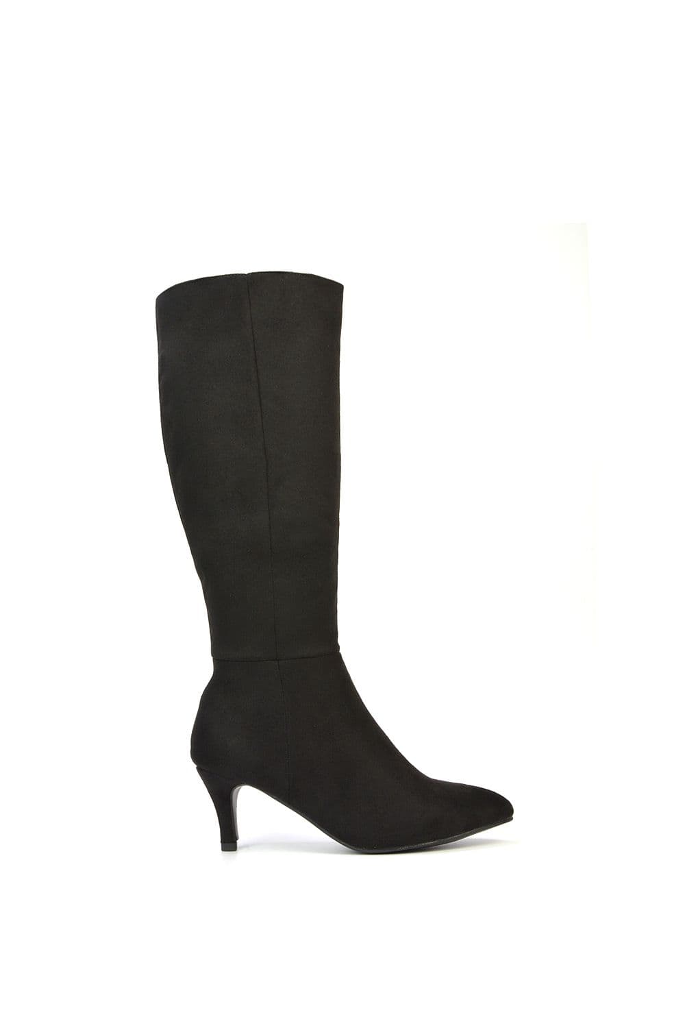 XY London Women's 'Coby' Pointed Mid Stiletto Heel Knee High Boots in Jet Black | Size: 7
