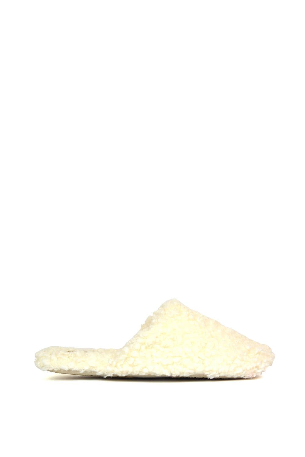 XY London Women's 'Jody' Cosy Slip On Closed Round Toe Mule Flat Slippers in Cream | Size: Large