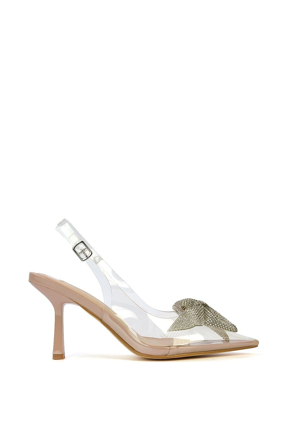 XY London Women's 'Alaina' Perspex Slingback Stiletto Heel Court Shoes in Nude | Size: 5