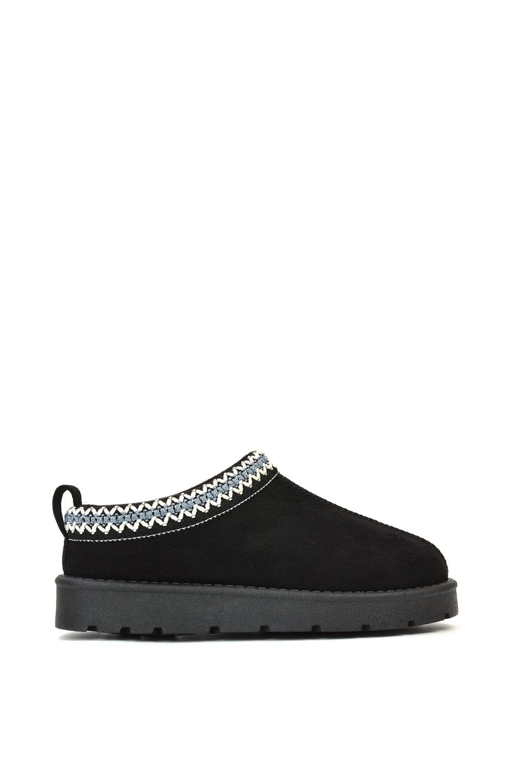 XY London Women's 'Zoe' Aztec Faux Fur Slip On Micro Slippers in Jet Black | Size: 3