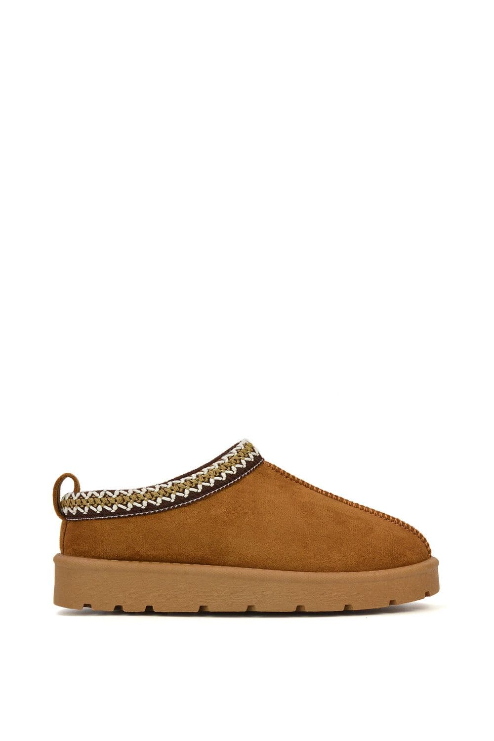 XY London Women's 'Zoe' Aztec Faux Fur Slip On Micro Slippers in Tan | Size: 3