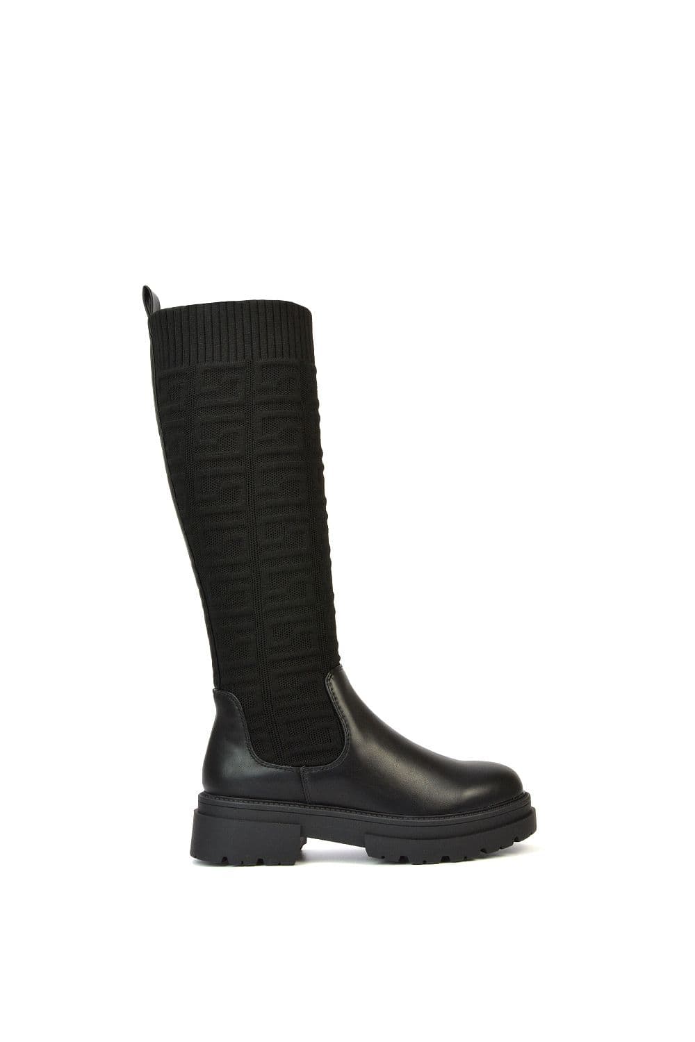 'Maylee' Chunky Sole Knitted Knee High Sock Biker Boots