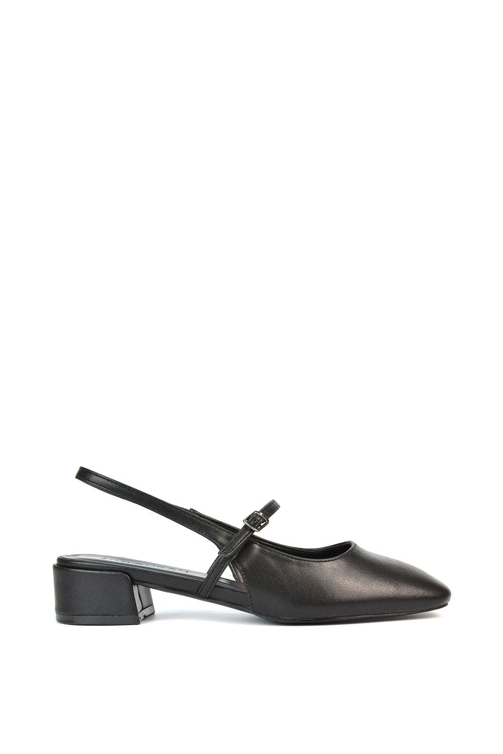 XY London Women's 'Marie' Low Block Heel Square Toe Closed Toe Slingback Shoes in Black | Size: 7