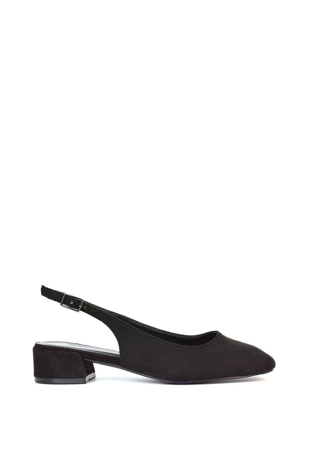 XY London Women's 'Jilly' Square Toe Slingback Low Block Heel Court Shoes in Jet Black | Size: 6