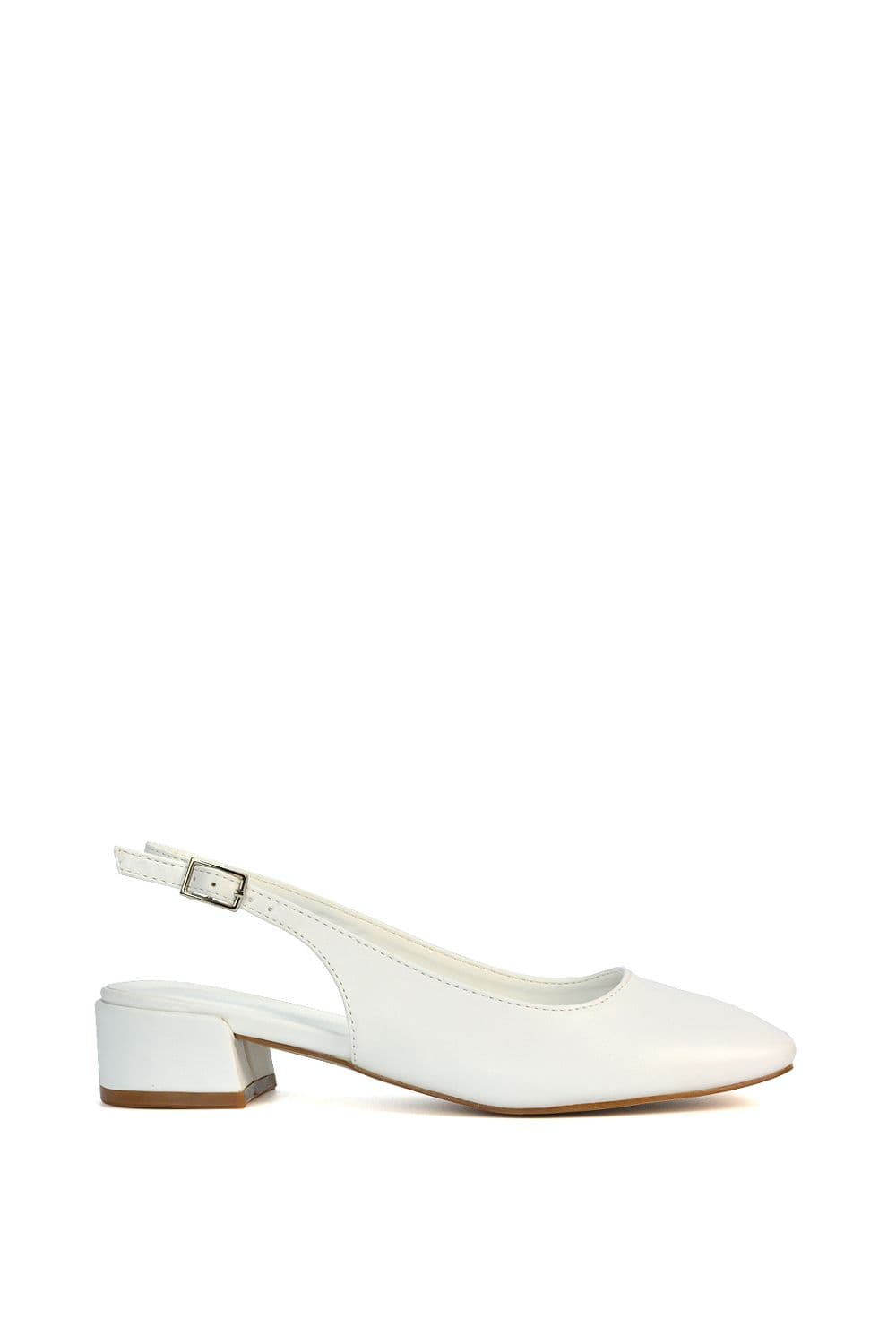 XY London Women's 'Jilly' Square Toe Slingback Low Block Heel Court Shoes in White | Size: 5