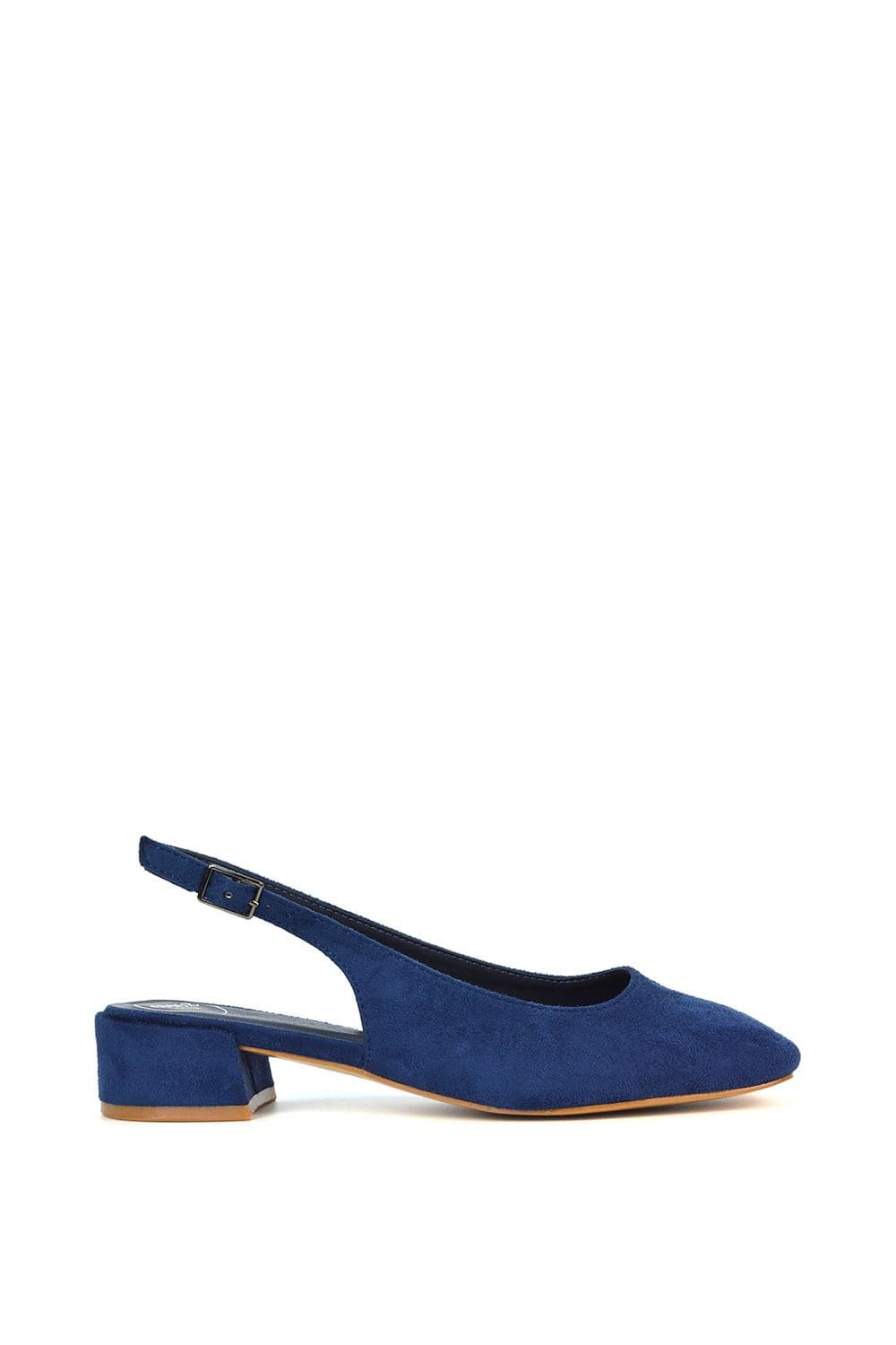 XY London Women's 'Jilly' Square Toe Slingback Low Block Heel Court Shoes in Navy | Size: 3