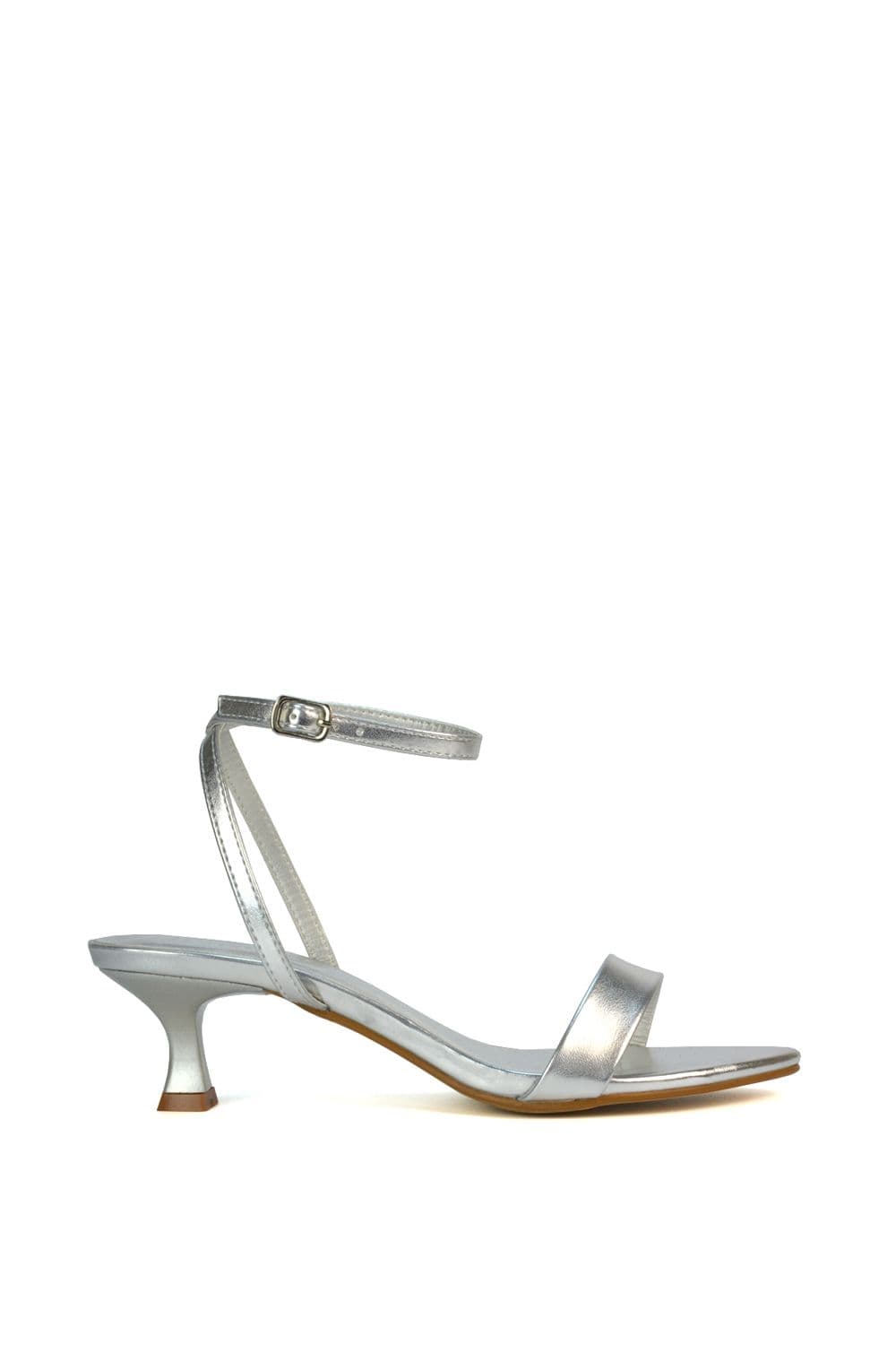 XY London Women's 'Antonia' Kitten Low Heel Strappy Sandal Two Part Heeled Shoes in Metallic Silver | Size: 7