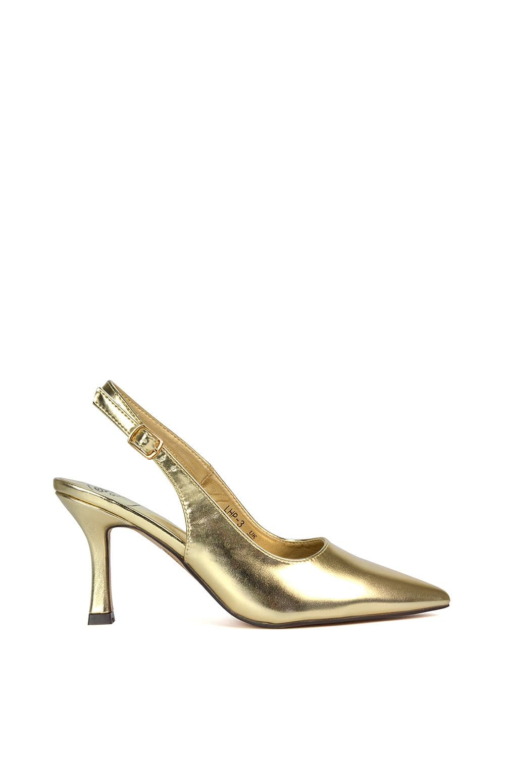 XY London Women's 'Valerie' Stiletto High Heel Closed Toe Slingback Court Shoes in Metallic Gold | Size: 4