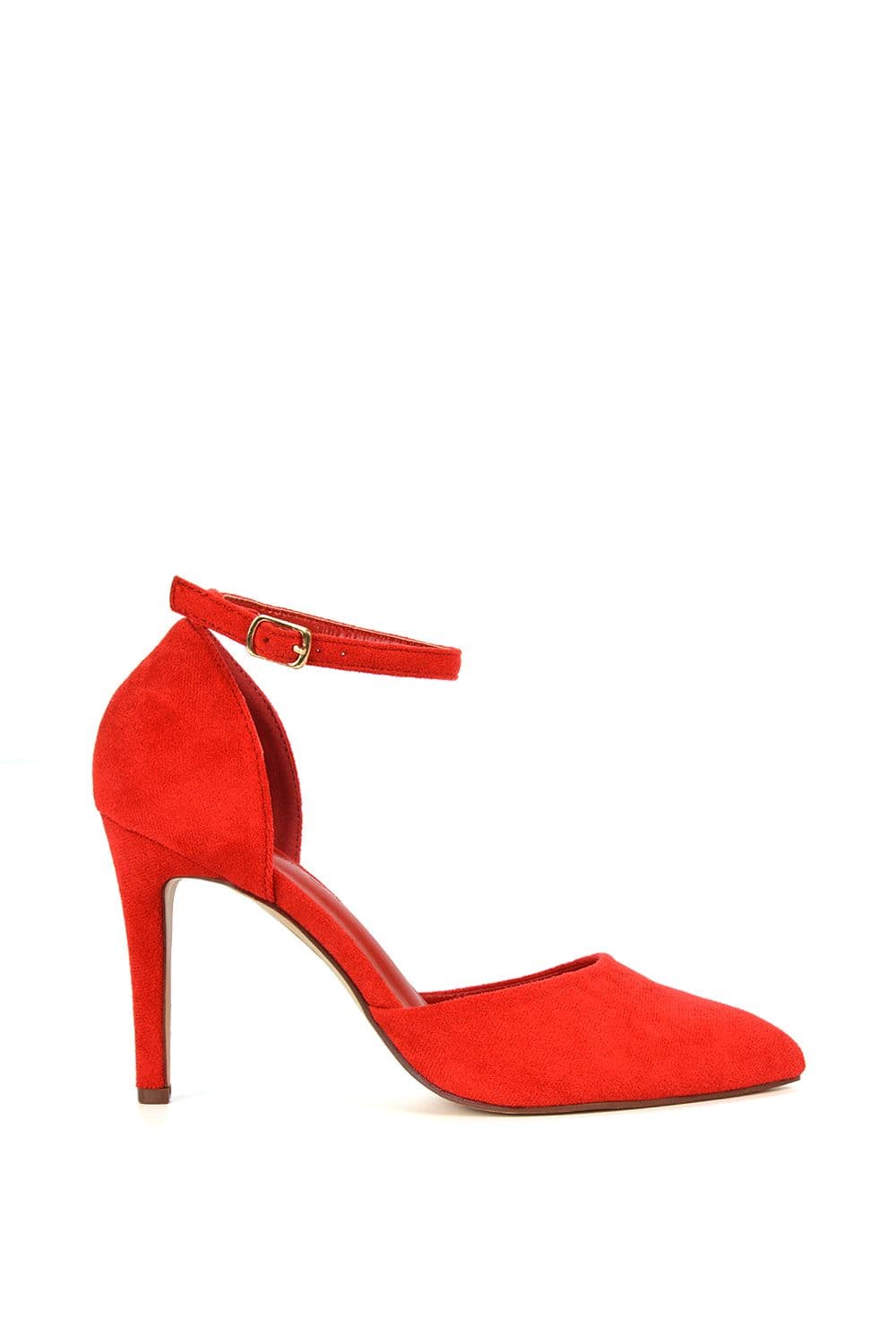 XY London Women's 'Claire' D'Orsay Point Toe Ankle Strap Stiletto Heel Court Shoes in Red | Size: 6
