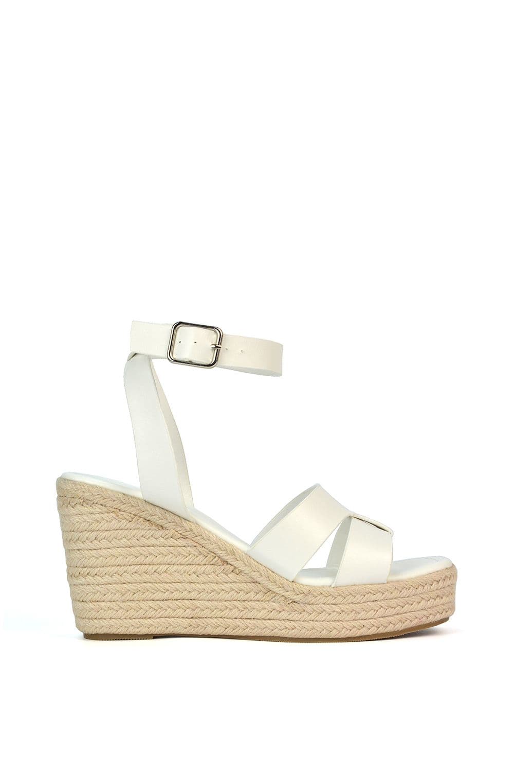 XY London Women's 'Kala' Espadrille Strappy Platform Wedge Heel Sandals With Ankle Strap in White | Size: 8