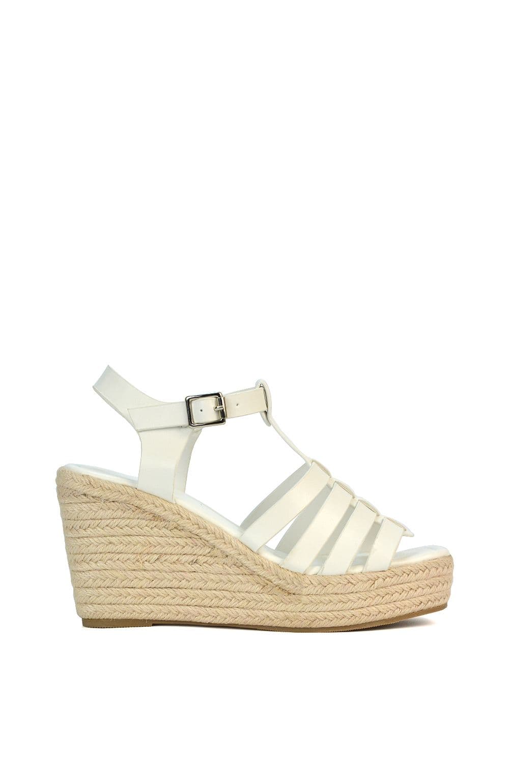 XY London Women's 'Remi' Wedge Heel Platform Espadrille Square Toe Sandals in White | Size: 6