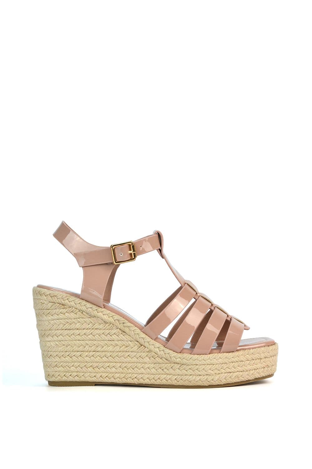 XY London Women's 'Remi' Wedge Heel Platform Espadrille Square Toe Sandals in Nude | Size: 7