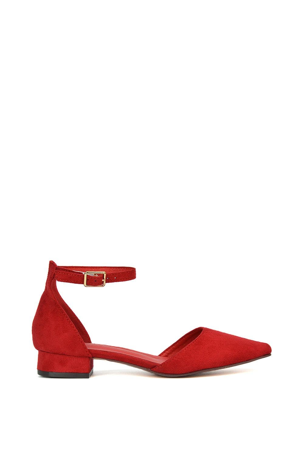 XY London Women's 'Jenny' Low Heel Flat Pointed Toe Ankle Strap Court Shoes in Red | Size: 5