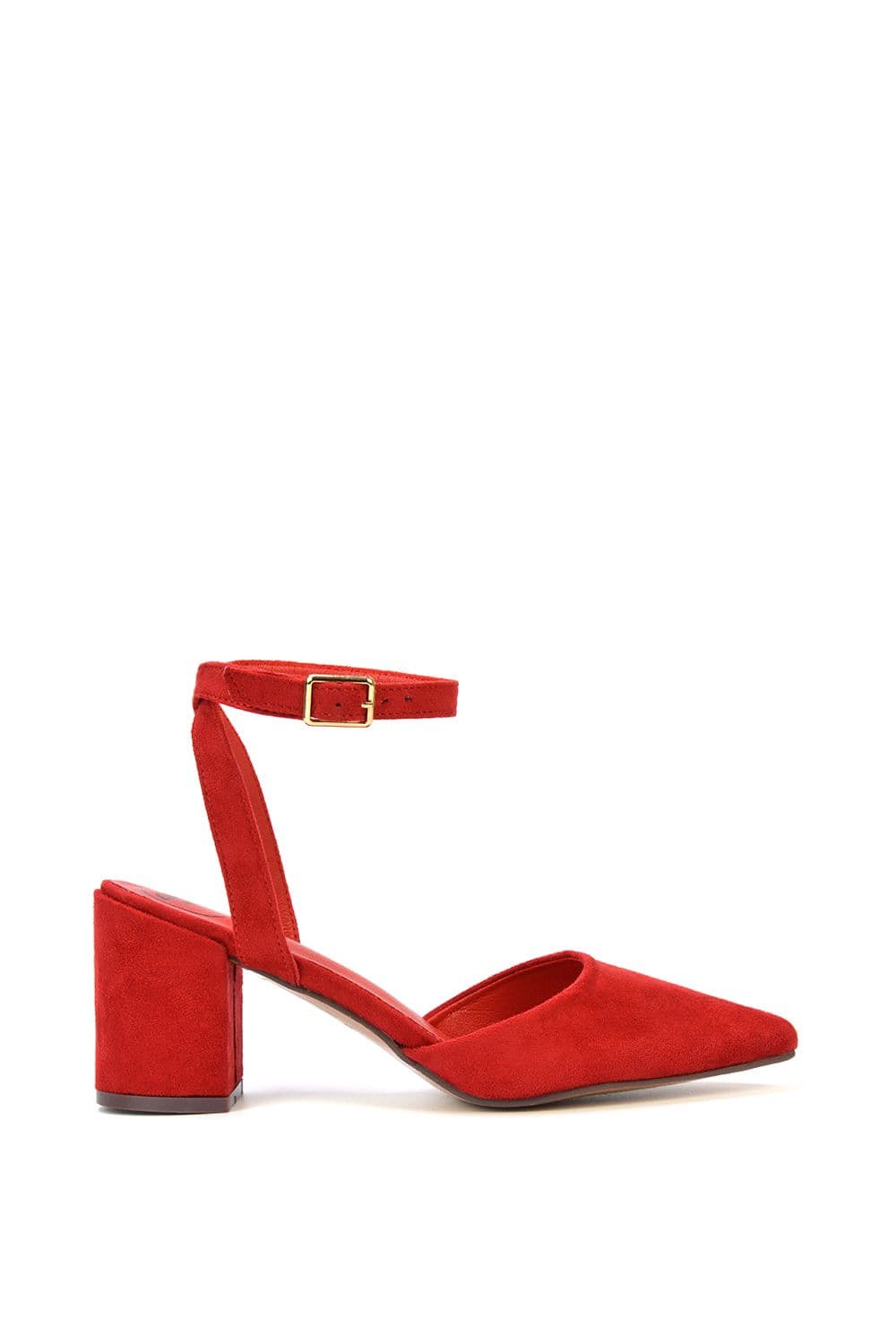 XY London Women's 'Ronnie' Strappy Pointed Toe Mid Block Heel Sandals With Ankle Strap in Red | Size: 5