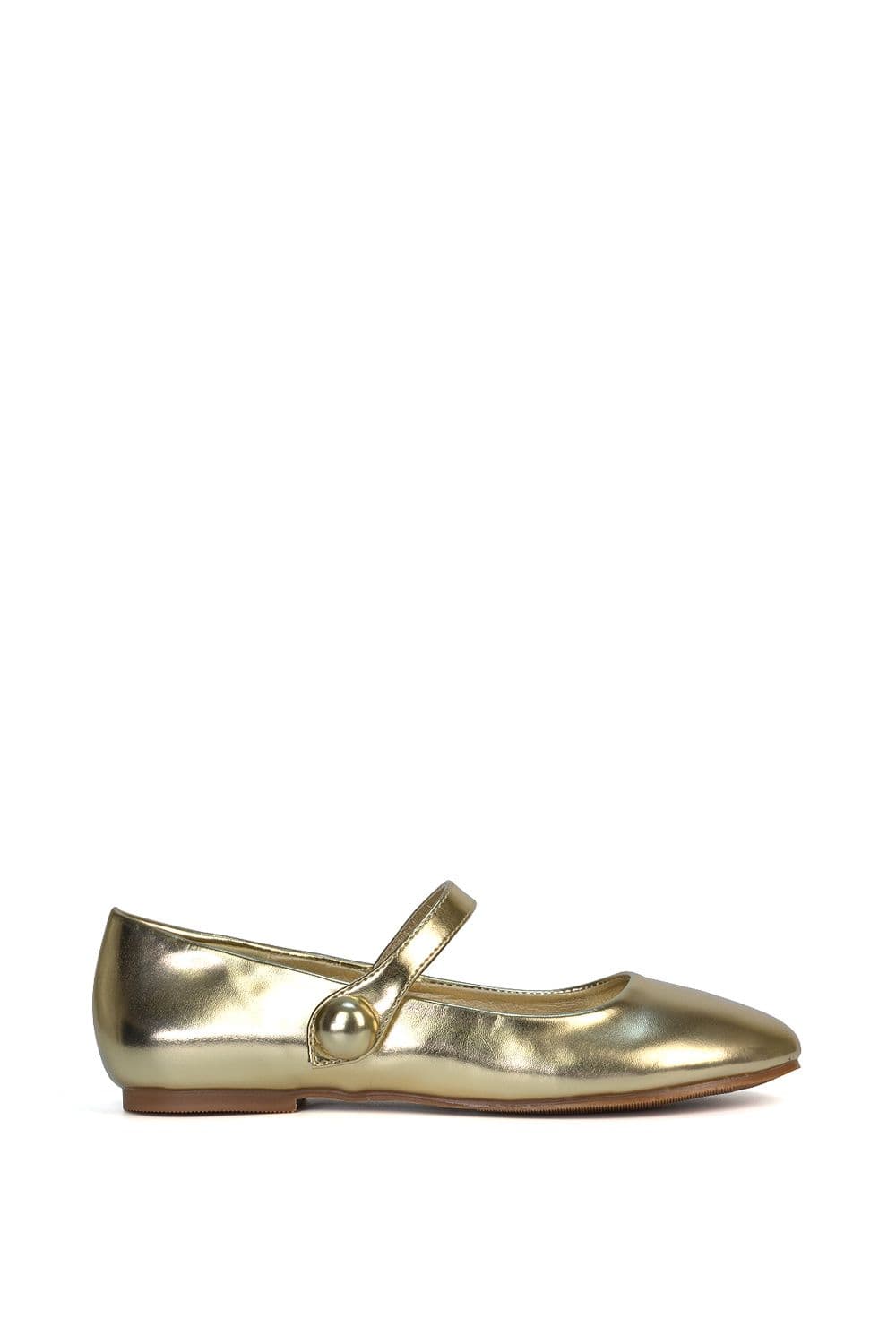 XY London Women's 'Joanna' Flat Closed Toe Mary Jane Ballet Dolly Shoes Pumps in Metallic Gold | Size: 7